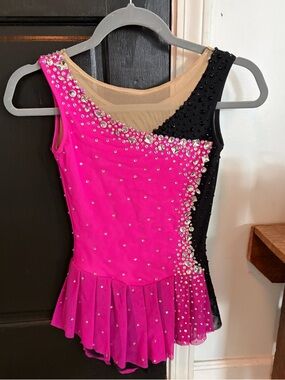 Hot Pink & Black Sparkly Custom Ice Skating Dress